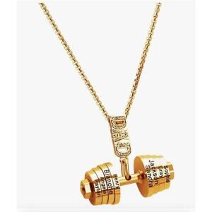 Dad Dumbbell Barbell Pendant Necklace Mens Gold Tone Personalized Name Rings